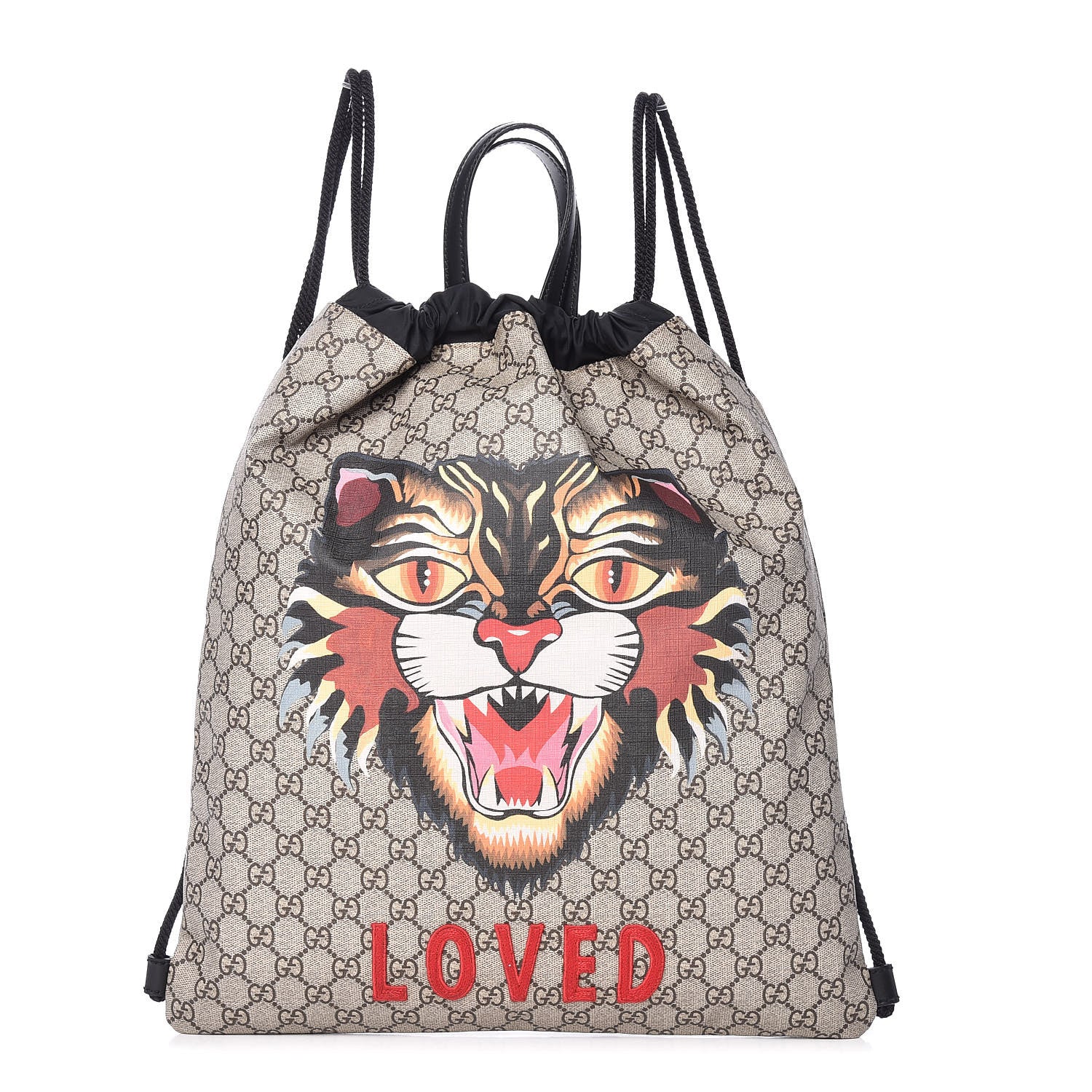 Gucci GG Supreme Monogram Angry Cat Drawstring Backpack 1 of 10