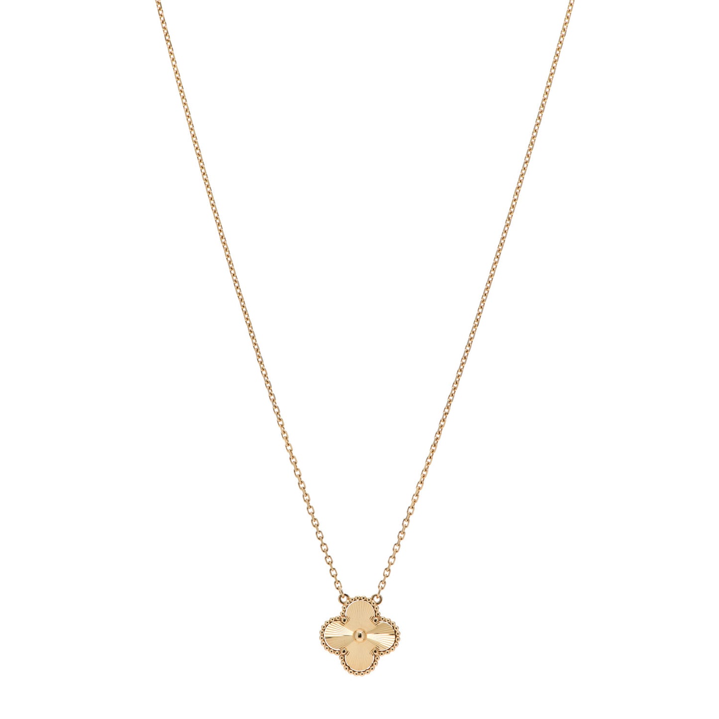 18K Yellow Gold Guilloche Vintage Alhambra Pendant Necklace