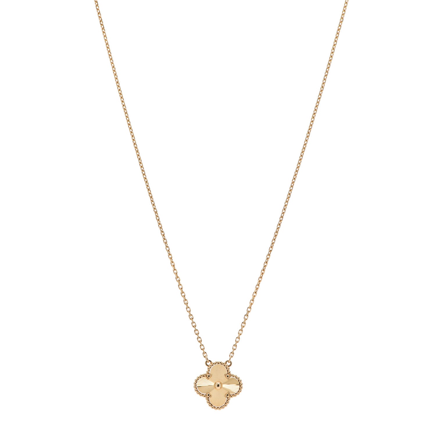 Van Cleef & Arpels 18K Yellow Gold Guilloche Vintage Alhambra Pendant Necklace 1 of 6
