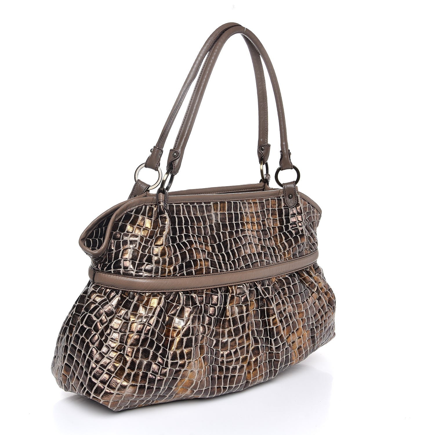 Fendi Metallic Canvas Crocodile Embossed Large Chef Shopper Tote Bronze 3 of 7