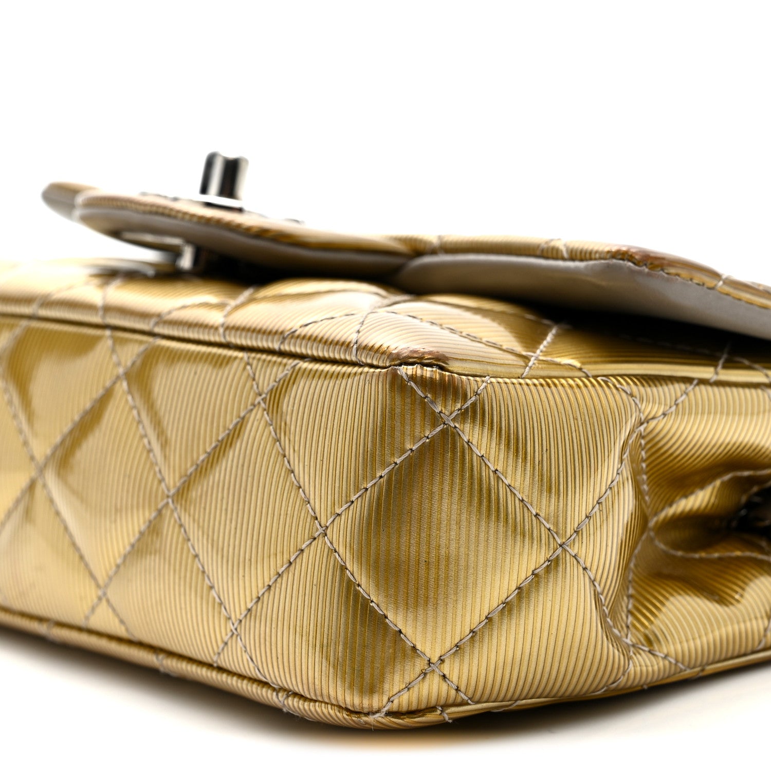 Chanel Striated Patent Quilted Extra Mini Rectangular Flap Gold 10 of 14