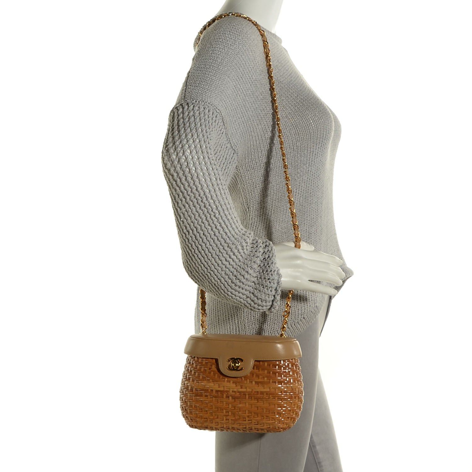 Chanel Lambskin Straw Basket Shoulder Bag Beige 2 of 9