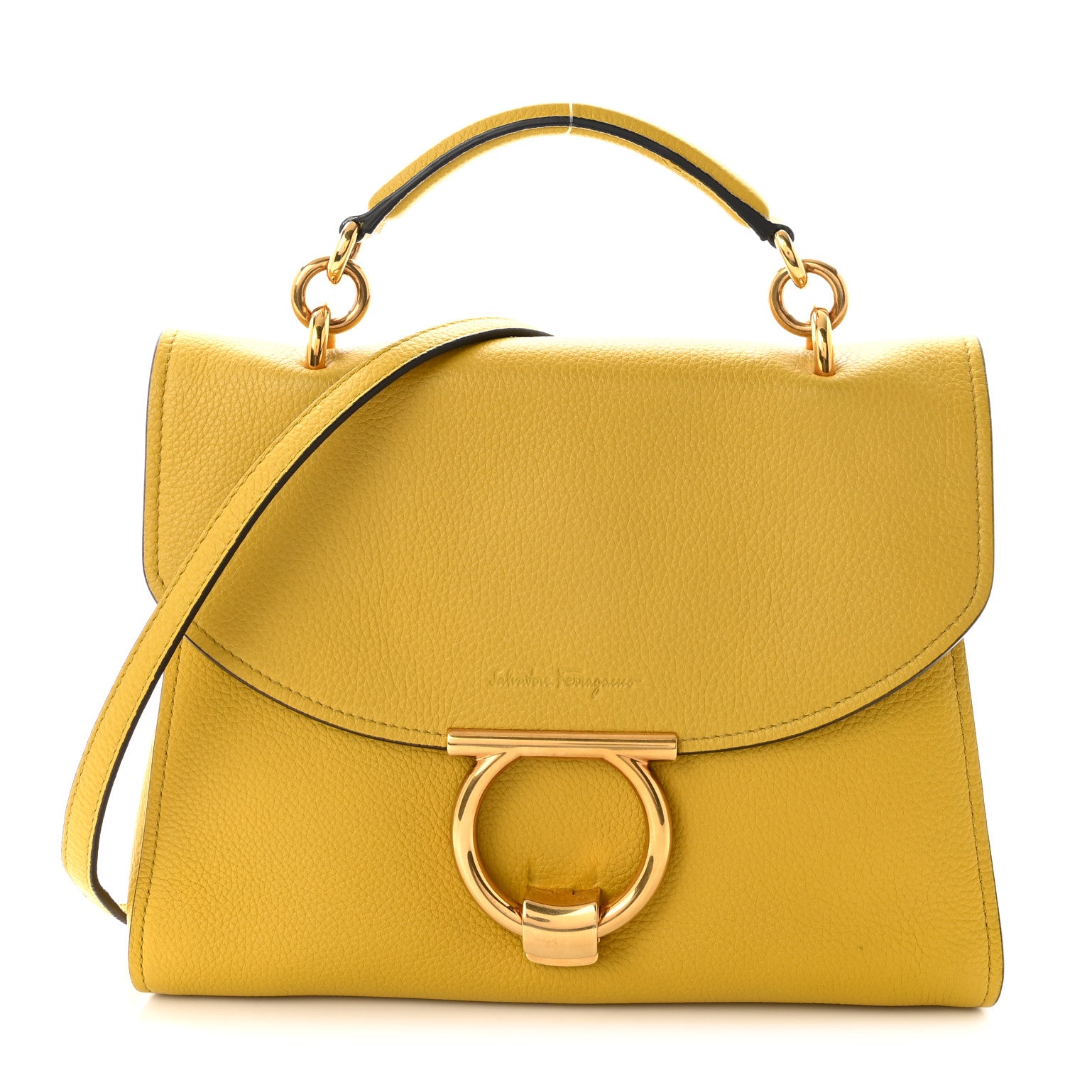 Salvatore Ferragamo Calfskin Small Margot Top Handle Satchel Yellow 1 of 9