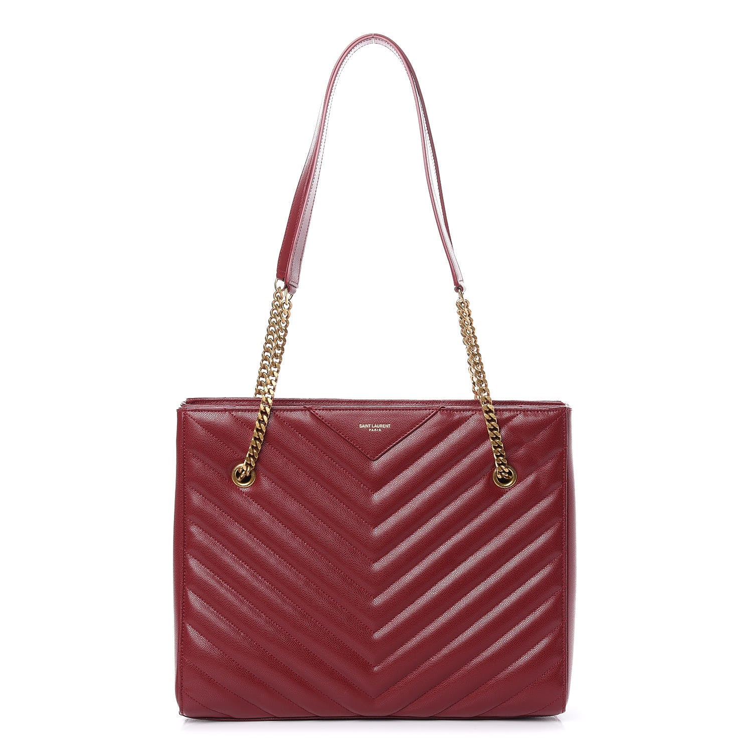 Saint Laurent Grain de Poudre Matelasse Chevron Medium Tribeca Shopping Bag Garnet 1 of 10