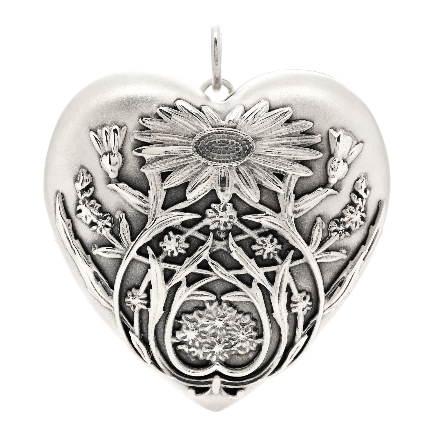 Tiffany Sterling Silver Large Ziegfeld Daisy Heart Locket Pendant 1 of 6
