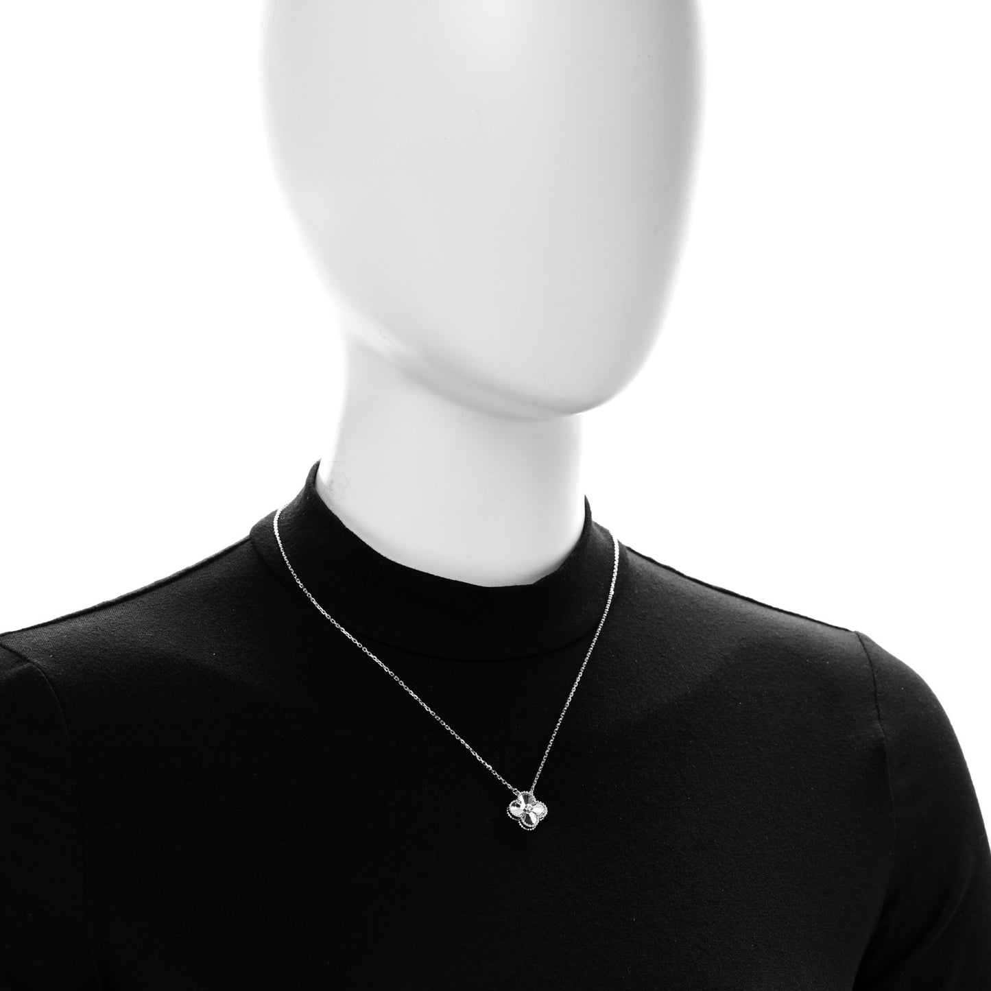 18K White Gold Diamond Guilloche Vintage Alhambra Pendant Necklace
