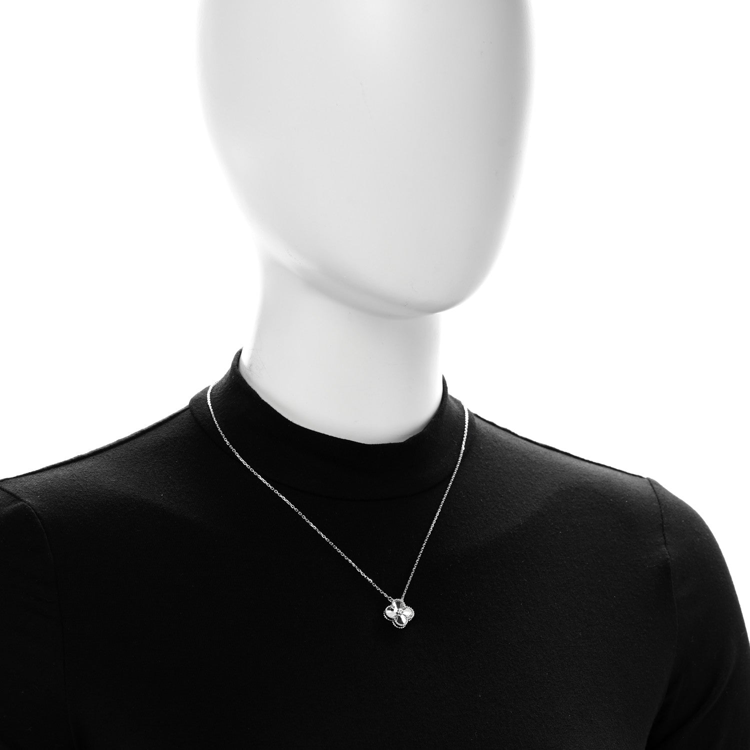 Van Cleef & Arpels 18K White Gold Diamond Guilloche Vintage Alhambra Pendant Necklace 2 of 7
