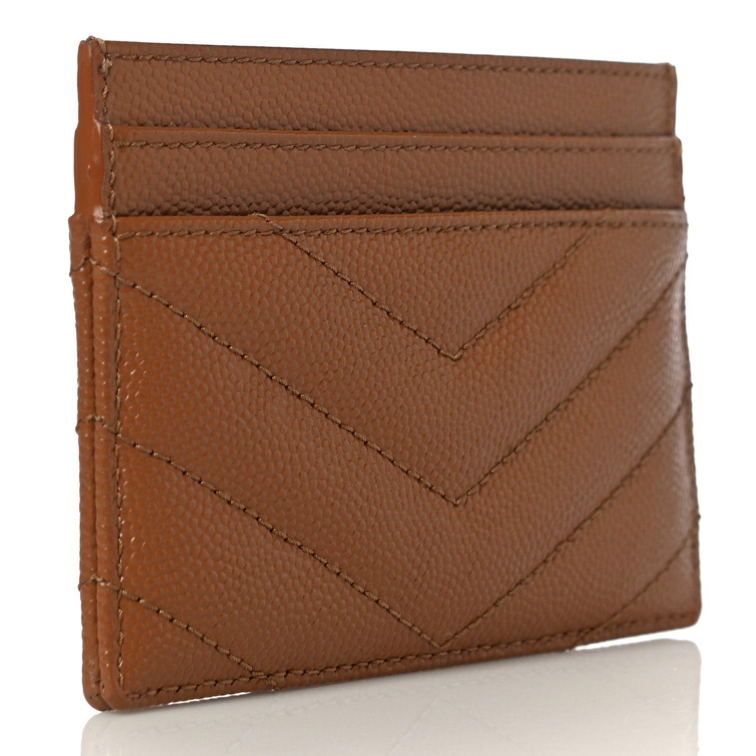 Saint Laurent Grain De Poudre Matelasse Chevron Monogram Credit Card Case Natural Dark 2 of 10