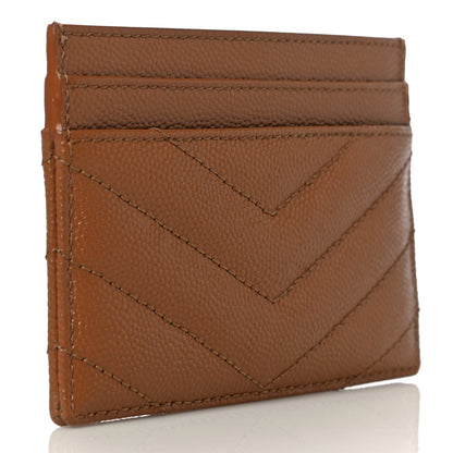 Saint Laurent Grain De Poudre Matelasse Chevron Monogram Credit Card Case Natural Dark 2 of 10