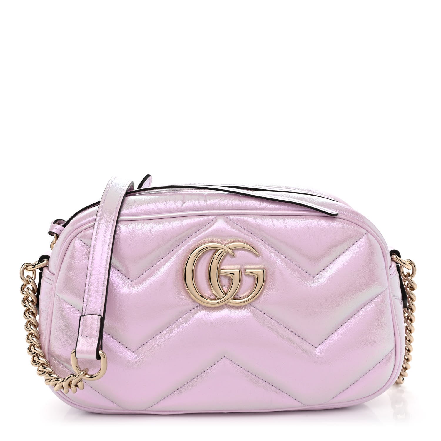 Gucci Iridescent Nappa Chevron Matelasse Small GG Marmont Chain Shoulder Bag Iridescent Escape Pink 1 of 10