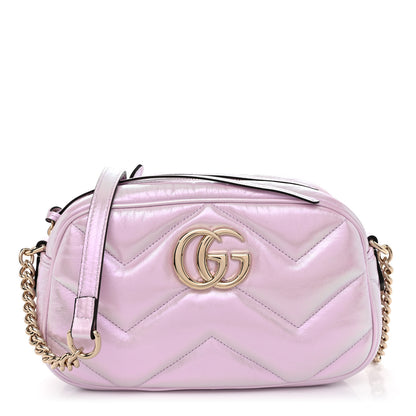 Gucci Iridescent Nappa Chevron Matelasse Small GG Marmont Chain Shoulder Bag Iridescent Escape Pink 1 of 10