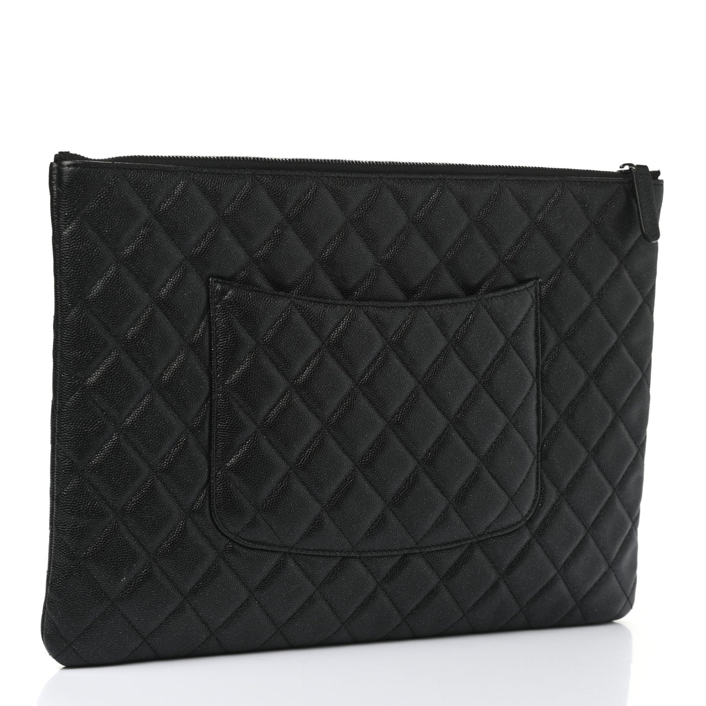 Iridescent Caviar Quilted Large Cosmetic Case Black