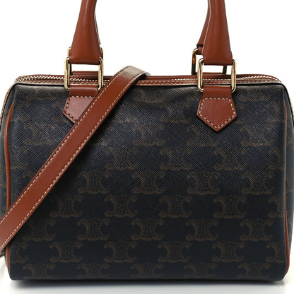Celine Triomphe Canvas Calfskin Small Boston Bag Tan 9 of 11