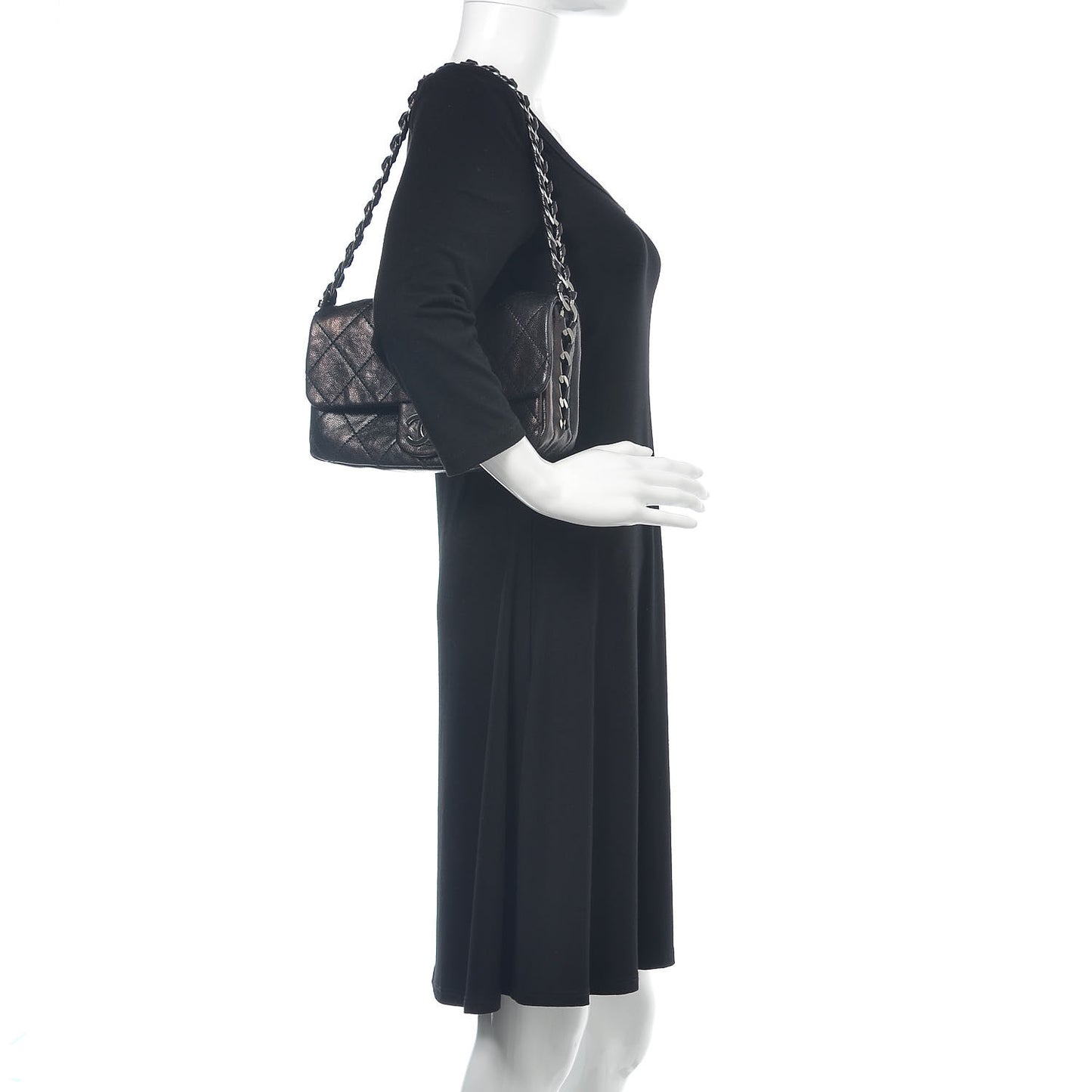 Glazed Caviar Quilted Modern Chain Flap Black