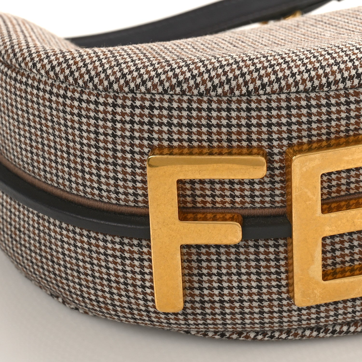 Fendi Wool Vitello Grace Small Houndstooth Small Fendigraphy Hobo Bag Beige Ebano 7 of 8