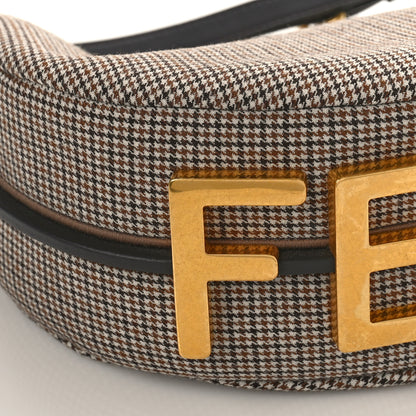 Fendi Wool Vitello Grace Small Houndstooth Small Fendigraphy Hobo Bag Beige Ebano 7 of 8