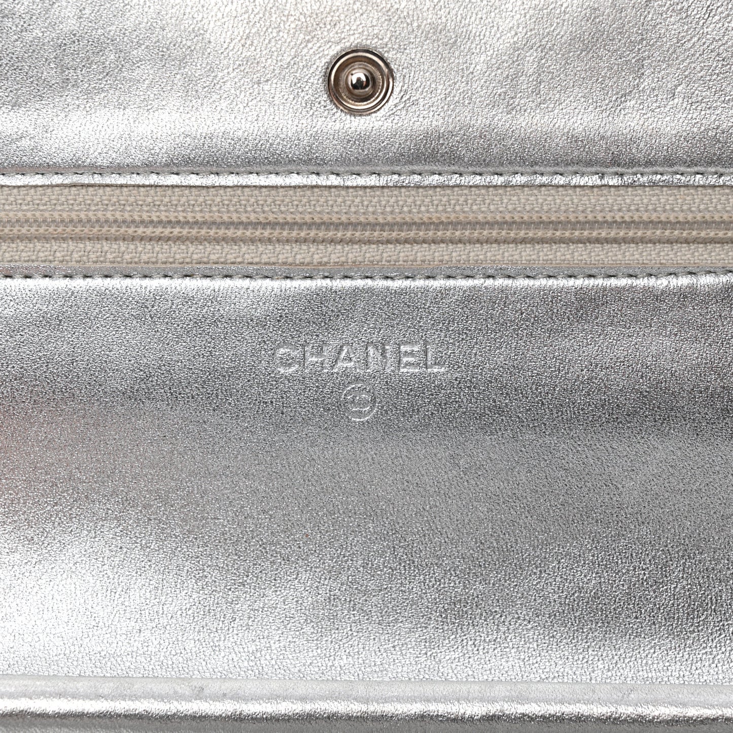 Metallic Lambskin Quilted Wallet On Chain WOC Silver Gold