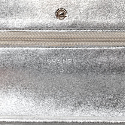 Chanel Metallic Lambskin Quilted Wallet On Chain WOC Silver Gold 6 of 14