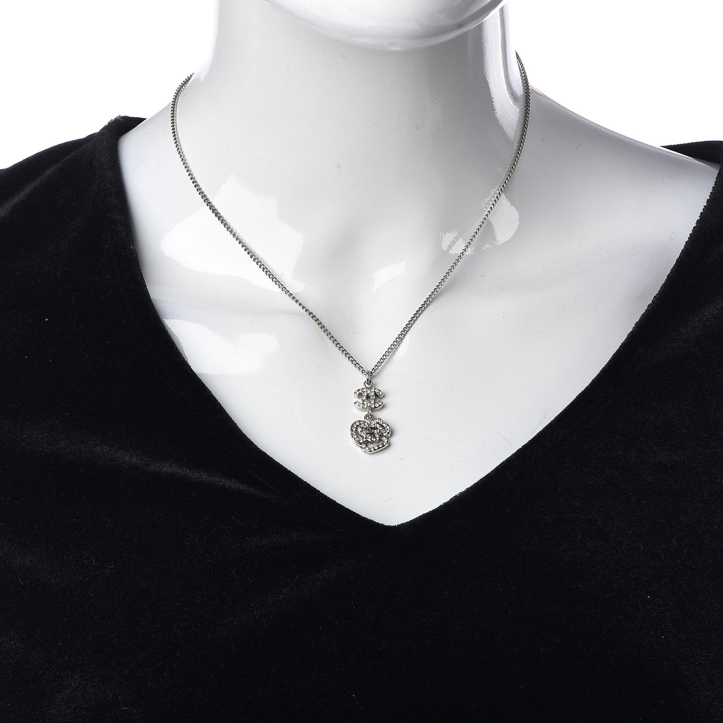 Crystal CC Camellia Necklace Silver