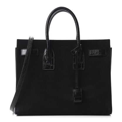 Saint Laurent Suede Crocodile Embossed Small Sac De Jour Black 1 of 11