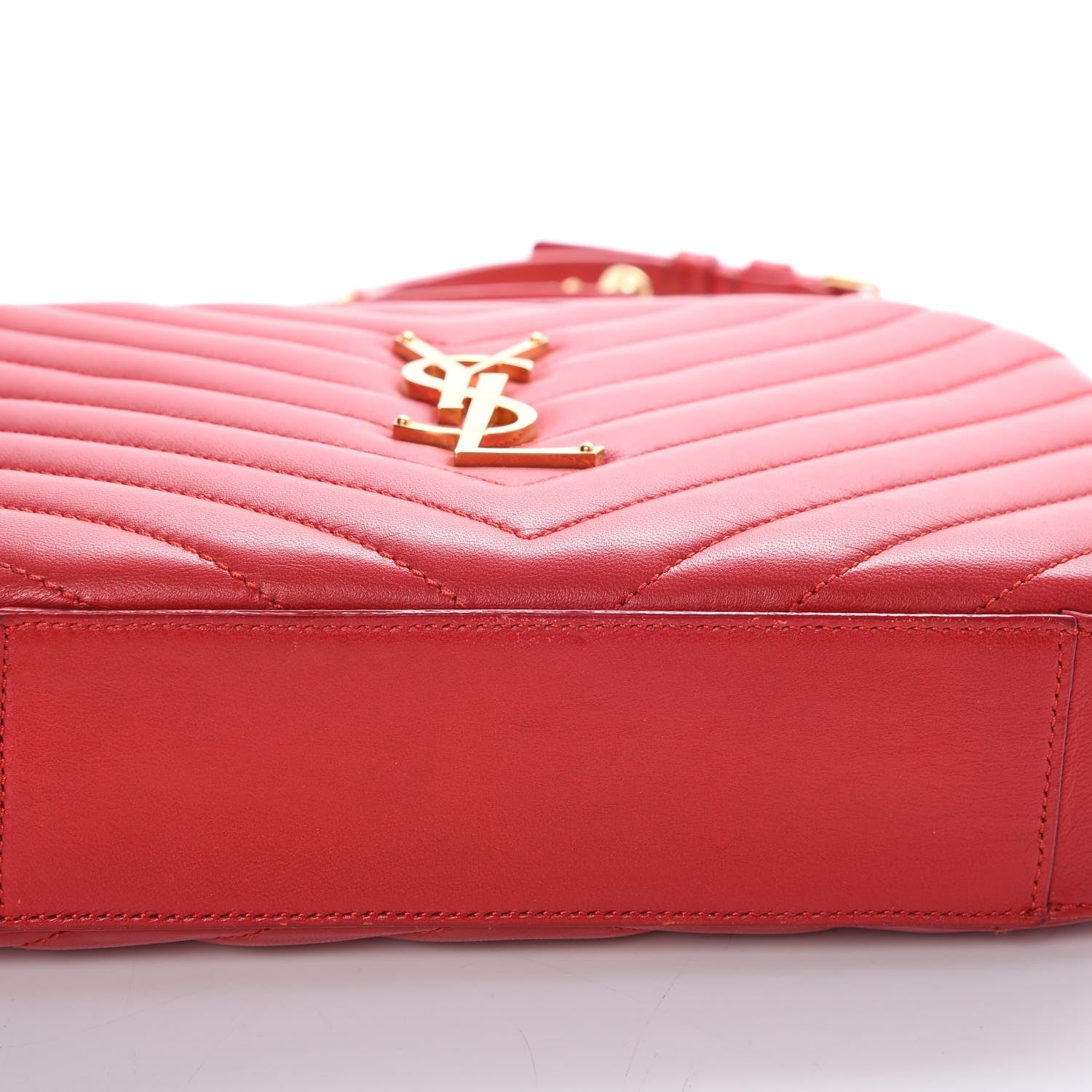 Saint Laurent Lambskin Matelasse Chevron Classic Monogram Shoulder Bag Red 8 of 11
