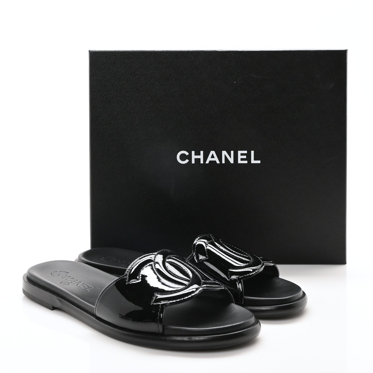 Mesh Patent Calfskin CC Mules 40.5 Black
