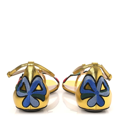 Gucci Metallic Nappa Ophelia T-Strap Flat Sandals 36 Gold 6 of 10