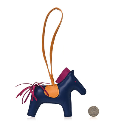 Hermes Milo Lambskin Grigri Rodeo Horse Bag Charm MM Bleu Saphir Rose Pourpre Bouton D'Or 2 of 4