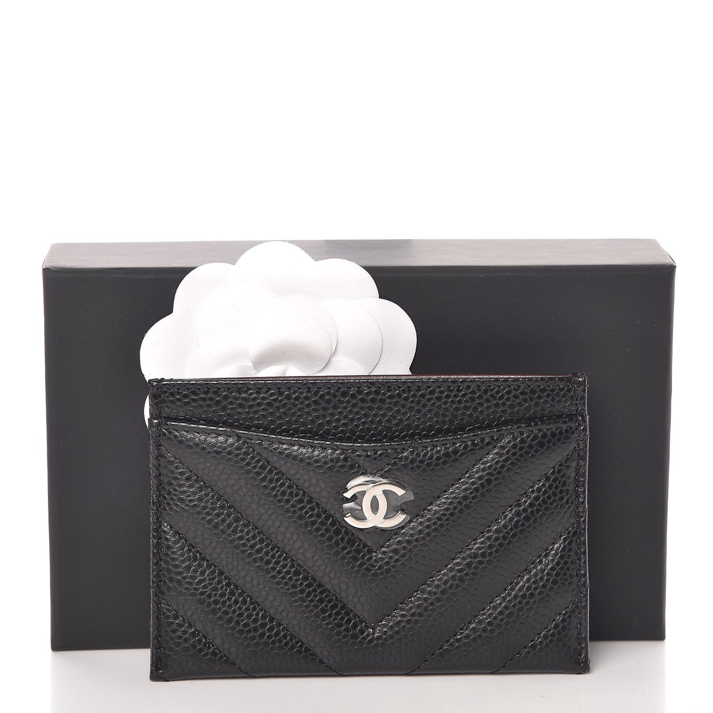 Caviar Chevron Quilted Card Holder Black