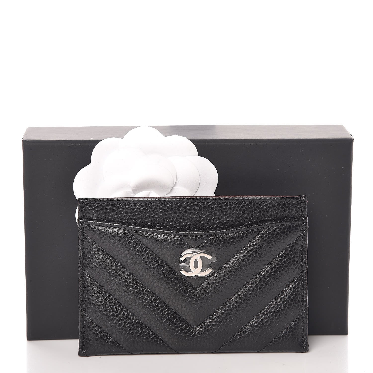 Chanel Caviar Chevron Quilted Card Holder Black 9 of 9