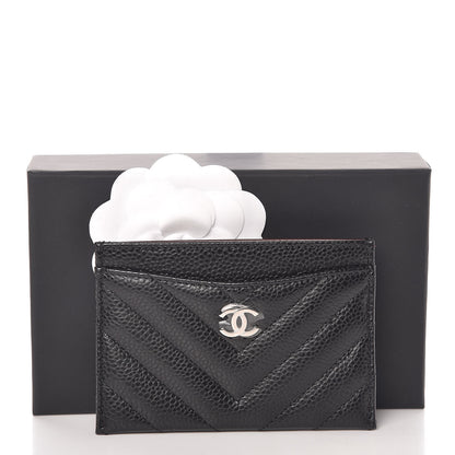 Chanel Caviar Chevron Quilted Card Holder Black 9 of 9