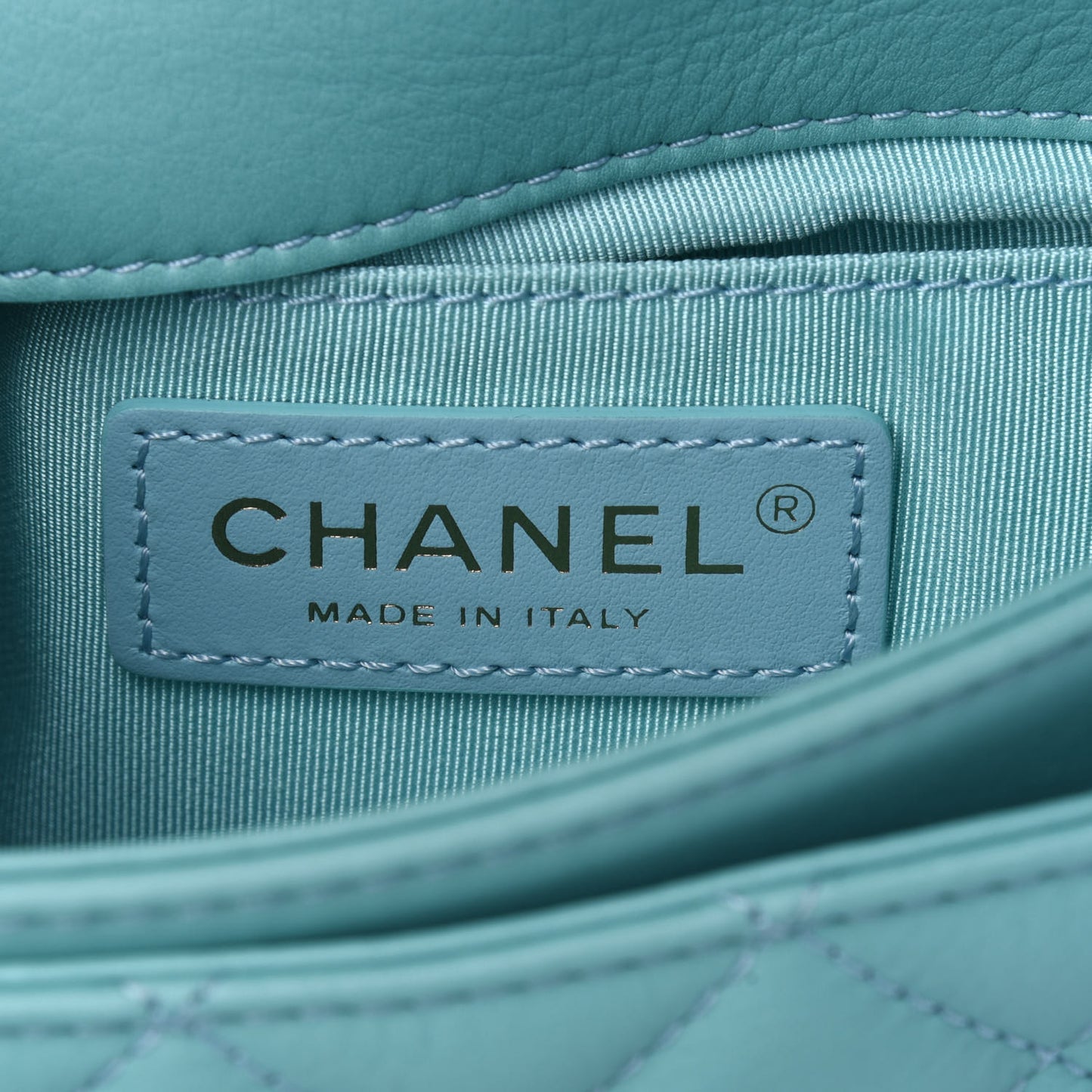 Calfskin Quilted Top Handle Flap Light Blue