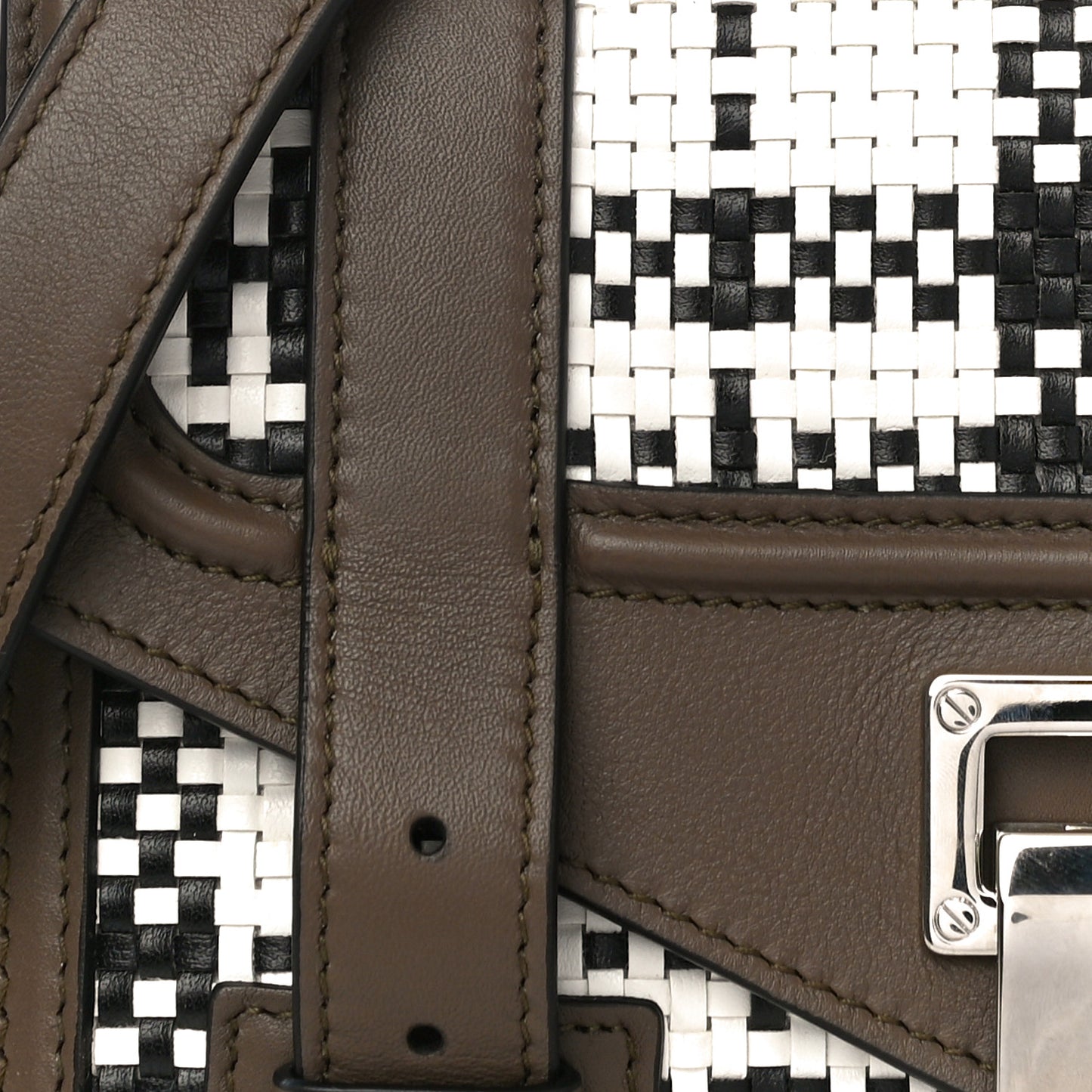 Woven Calfskin PS1 Medium Satchel Optical White Black Dark Bay Leaf