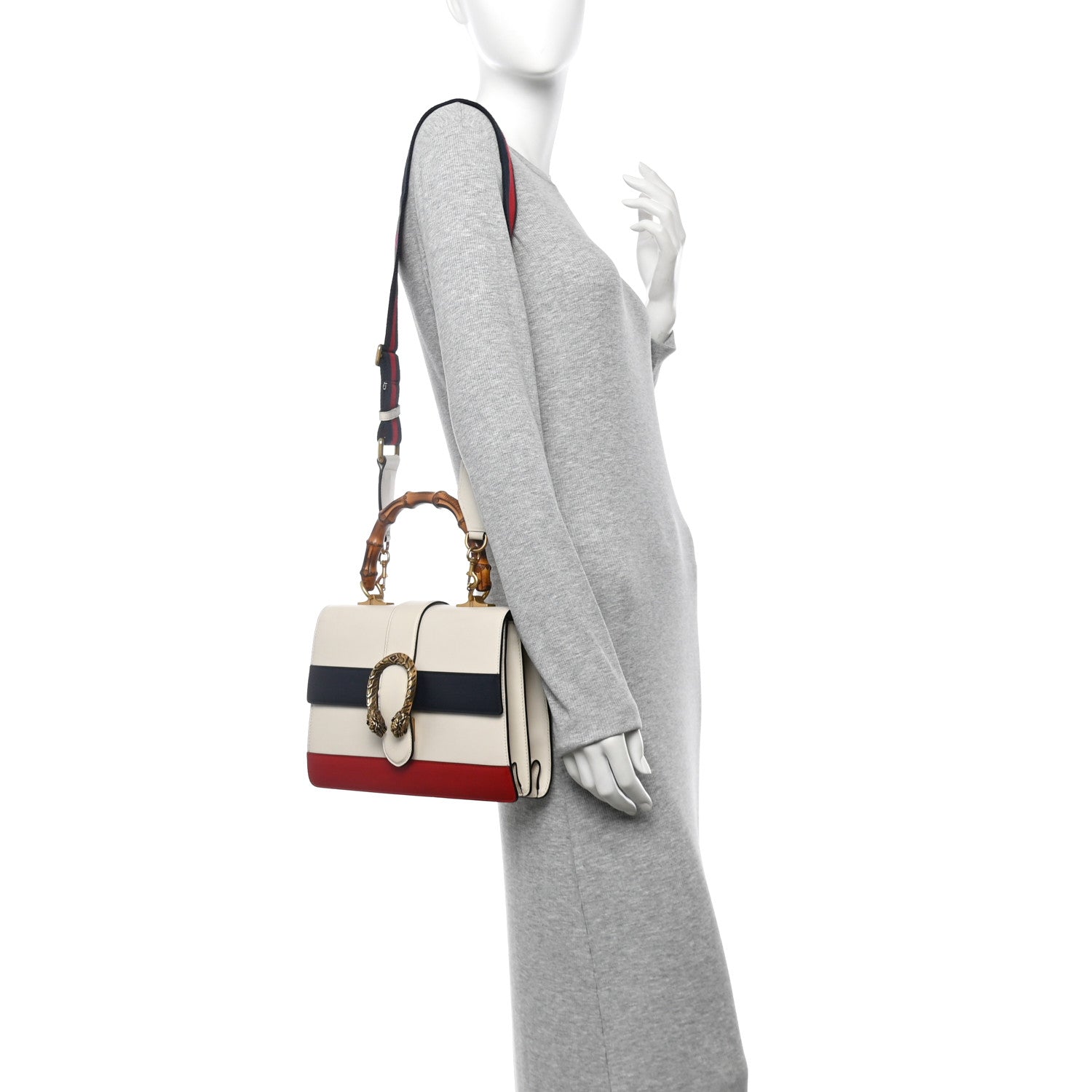 Gucci Calfskin Bamboo Web Medium Dionysus Top Handle Bag White Blue Hibiscus Red 2 of 10
