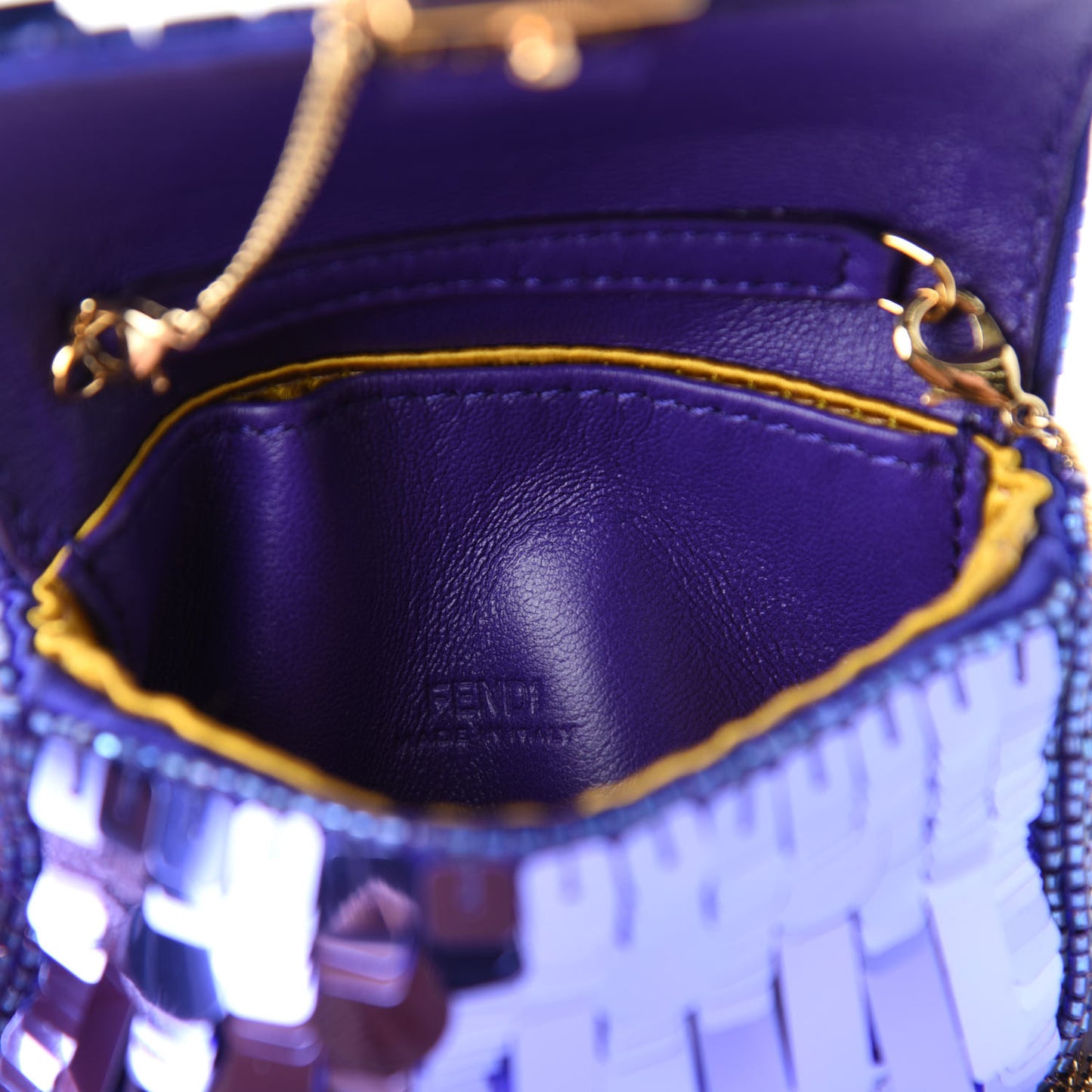 Sequin Paillettes Shiny Nappa Sex and the City Nano Baguette Charm Viola Purple Rain