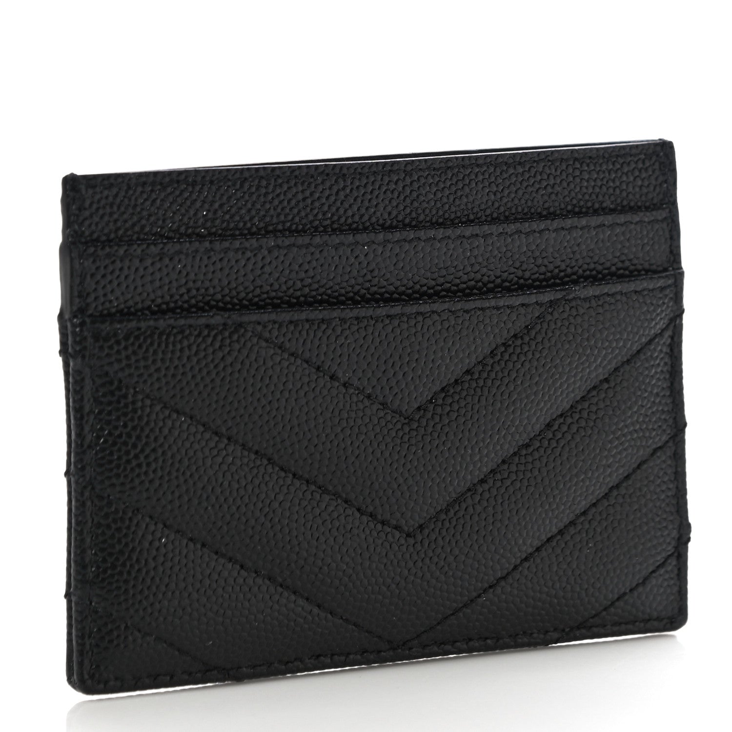 Saint Laurent Grain De Poudre Matelasse Chevron Monogram Credit Card Case Black 3 of 11
