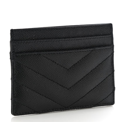 Saint Laurent Grain De Poudre Matelasse Chevron Monogram Credit Card Case Black 3 of 11