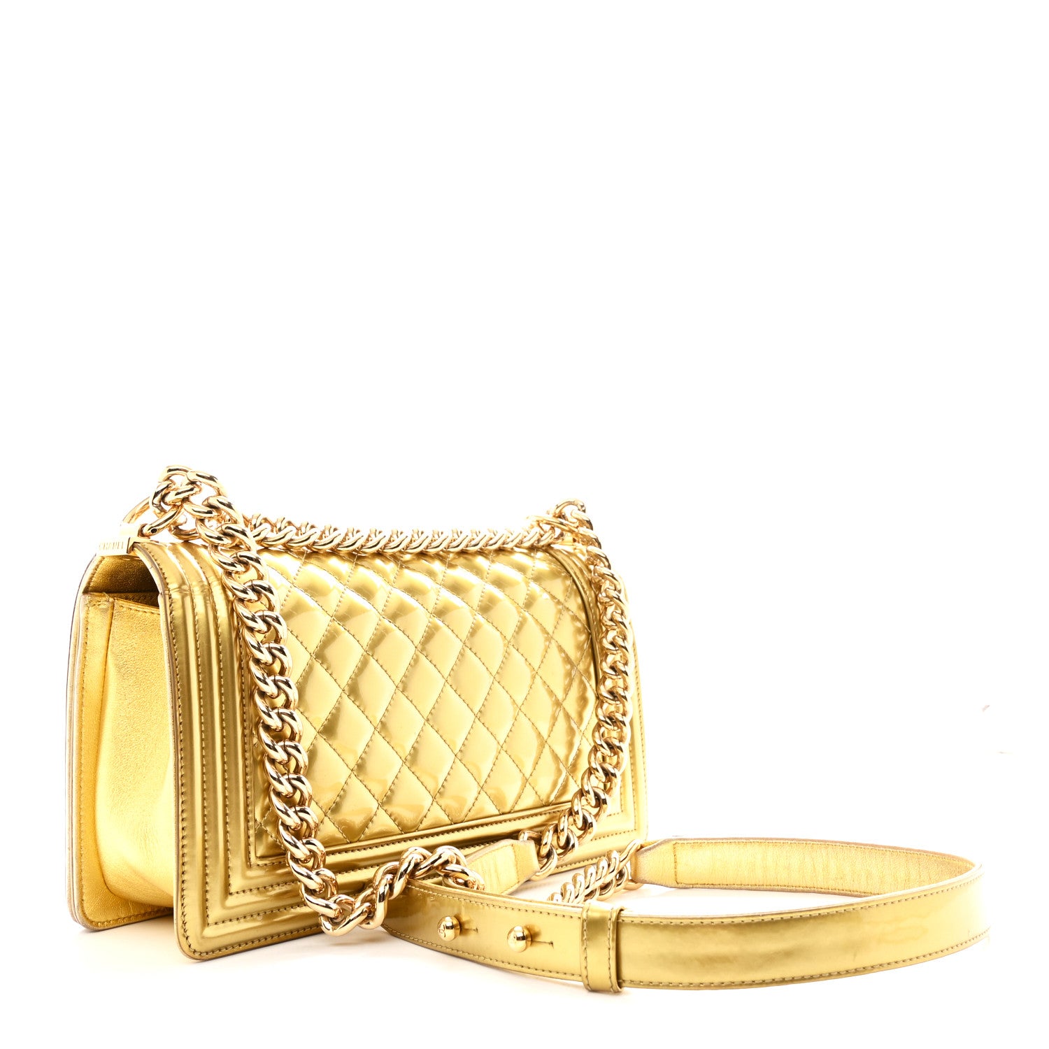 Chanel Metallic Patent Calfskin Quilted Medium Boy Flap Gold 3 of 15