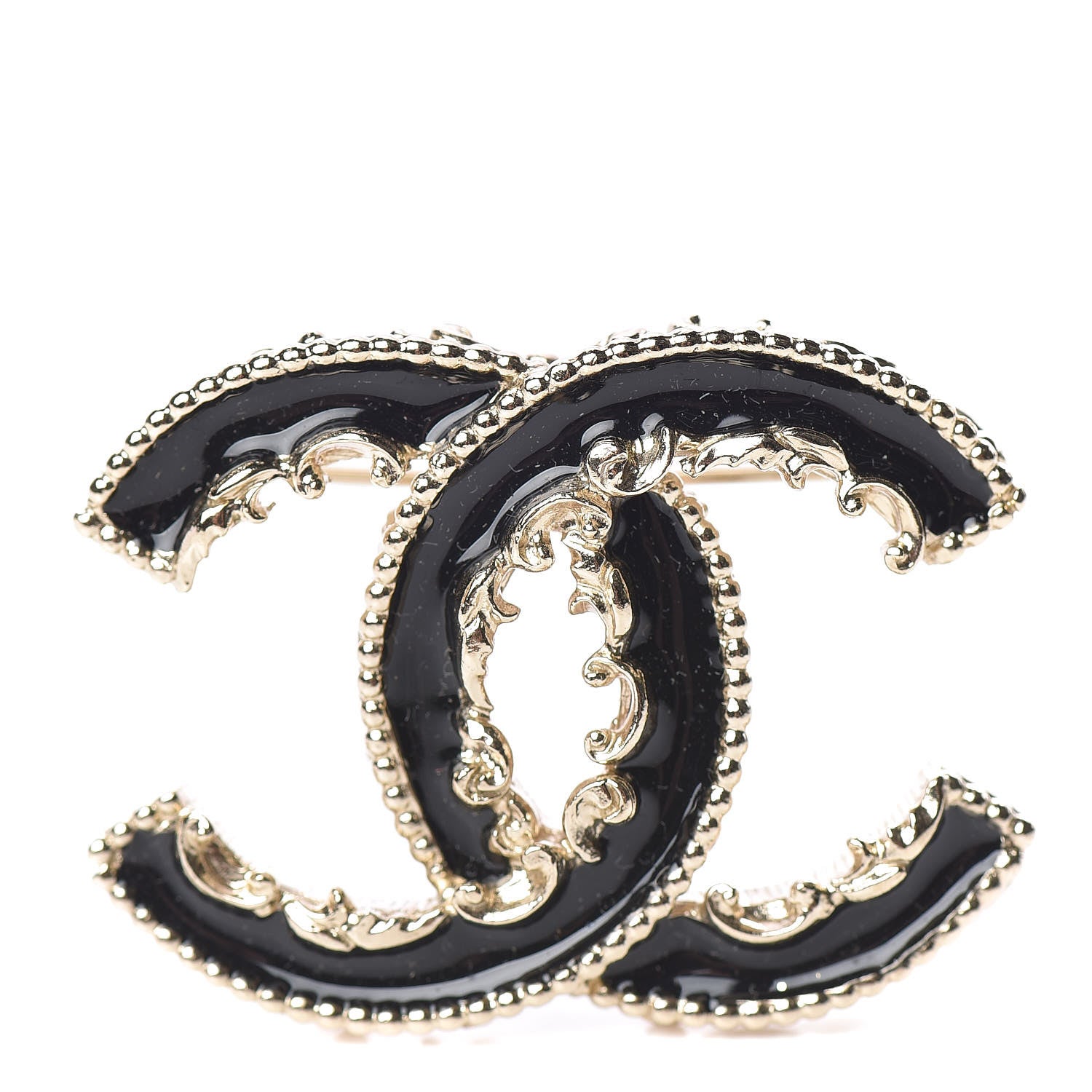 Chanel Enamel CC Baroque Brooch Black Gold 1 of 5