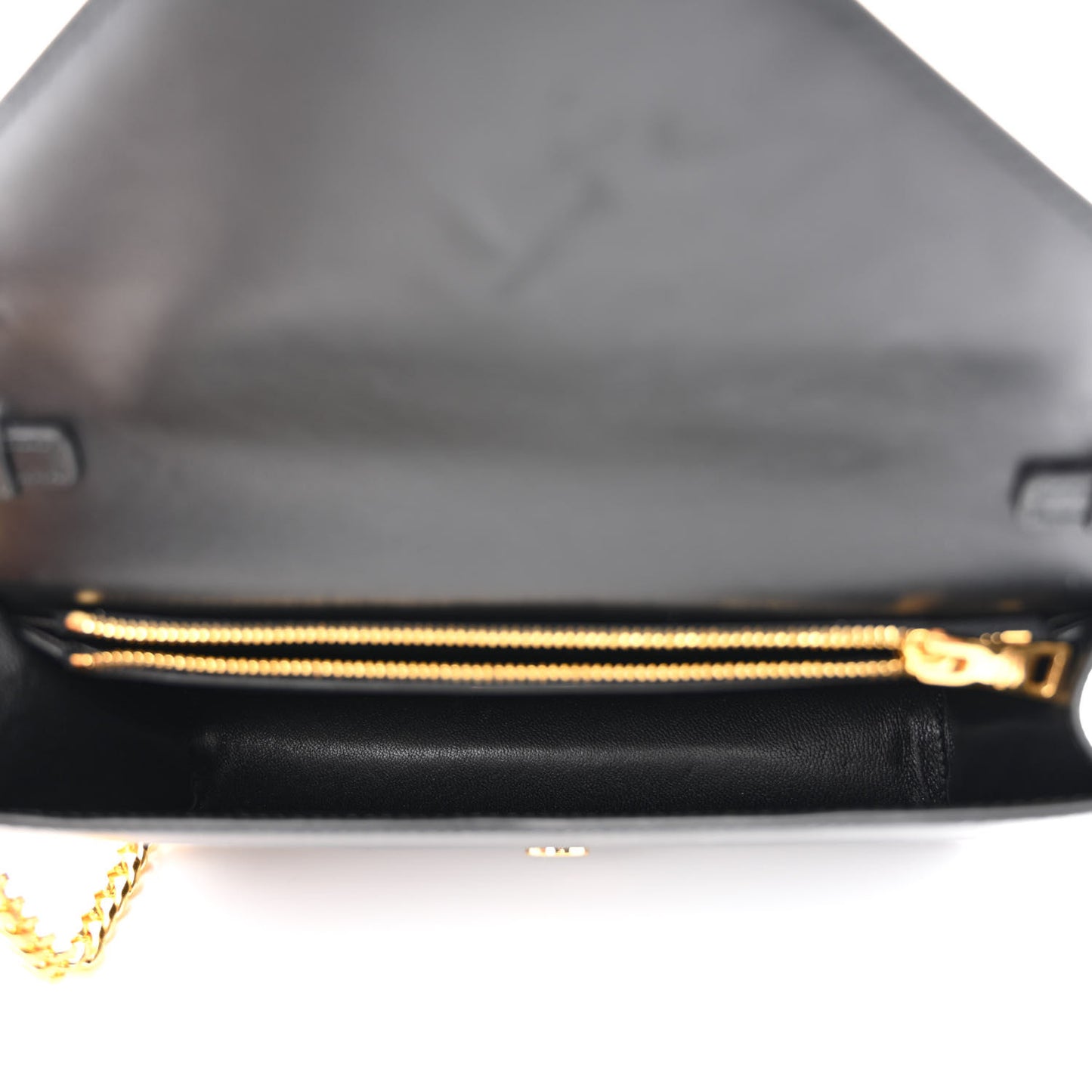 Saffiano Lux Metal Triangle Logo Mini Envelope Chain Shoulder Bag Black