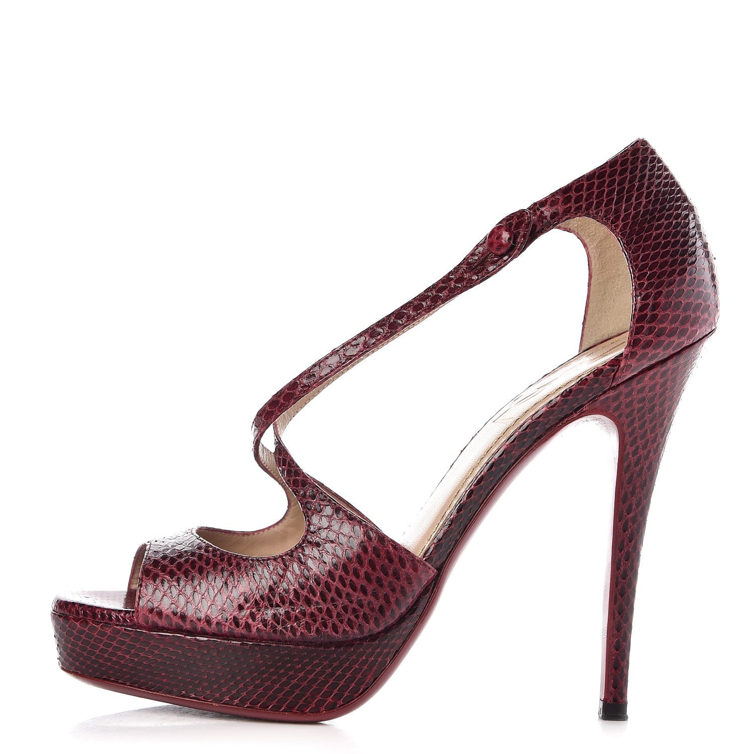 Saint Laurent Python Calfskin Embossed Sandals 37.5 Burgundy 1 of 9