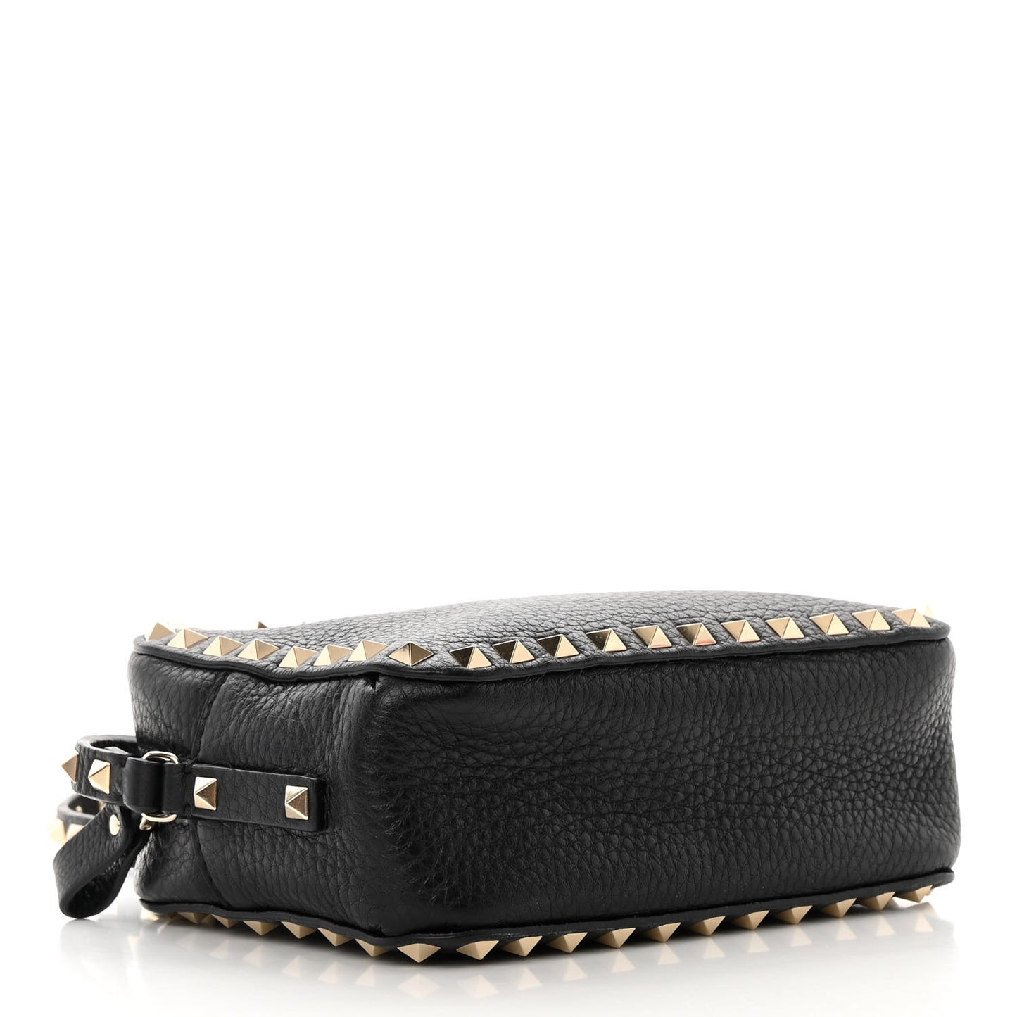 Pebbled Calfskin Rockstud Camera Crossbody Bag Black