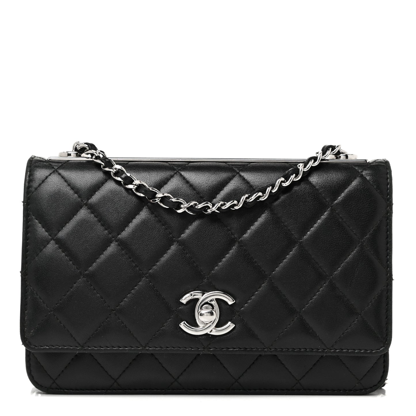 Lambskin Quilted Trendy CC Wallet On Chain WOC Black