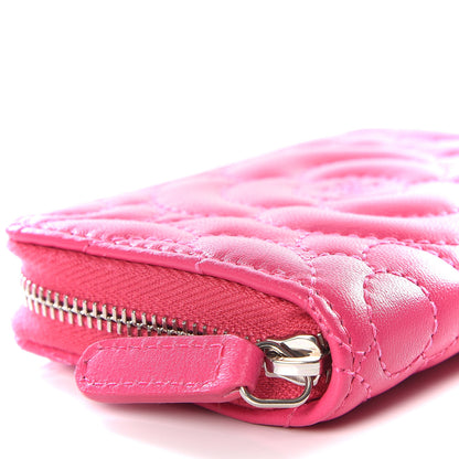 Chanel Lambskin Camellia Embossed Zip Coin Purse Fuchsia 5 of 9