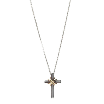 Tiffany Sterling Silver 18K Yellow Gold Cross Pendant Necklace 1 of 4