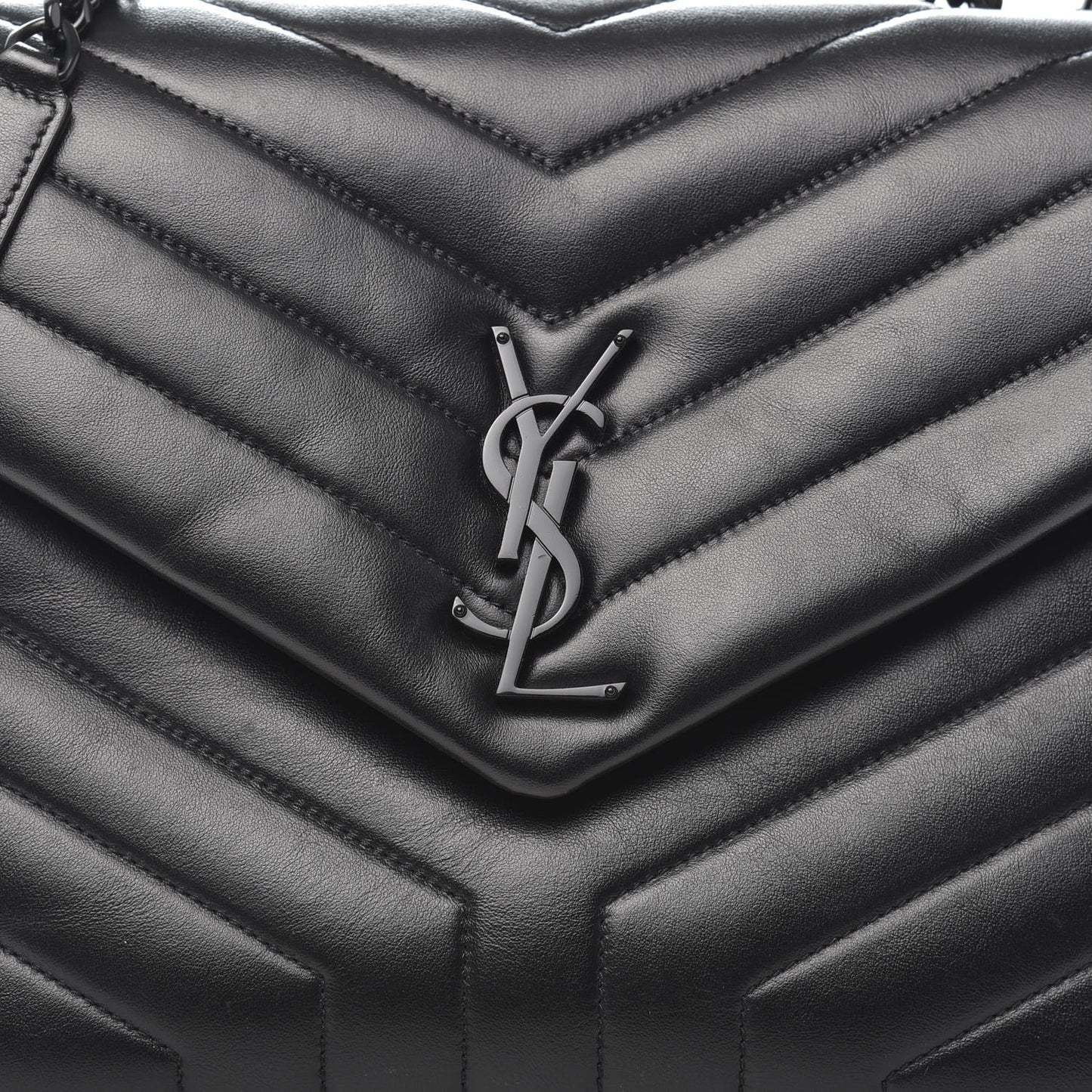 Calfskin Y Quilted Monogram Medium Loulou Chain Satchel Black