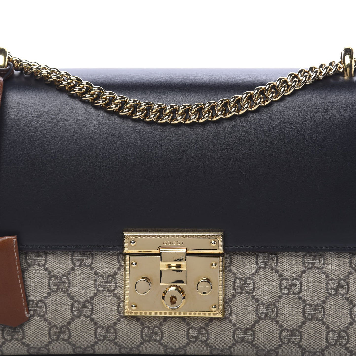 GG Supreme Monogram Calfskin Medium Padlock Shoulder Bag Beige Black Cuir