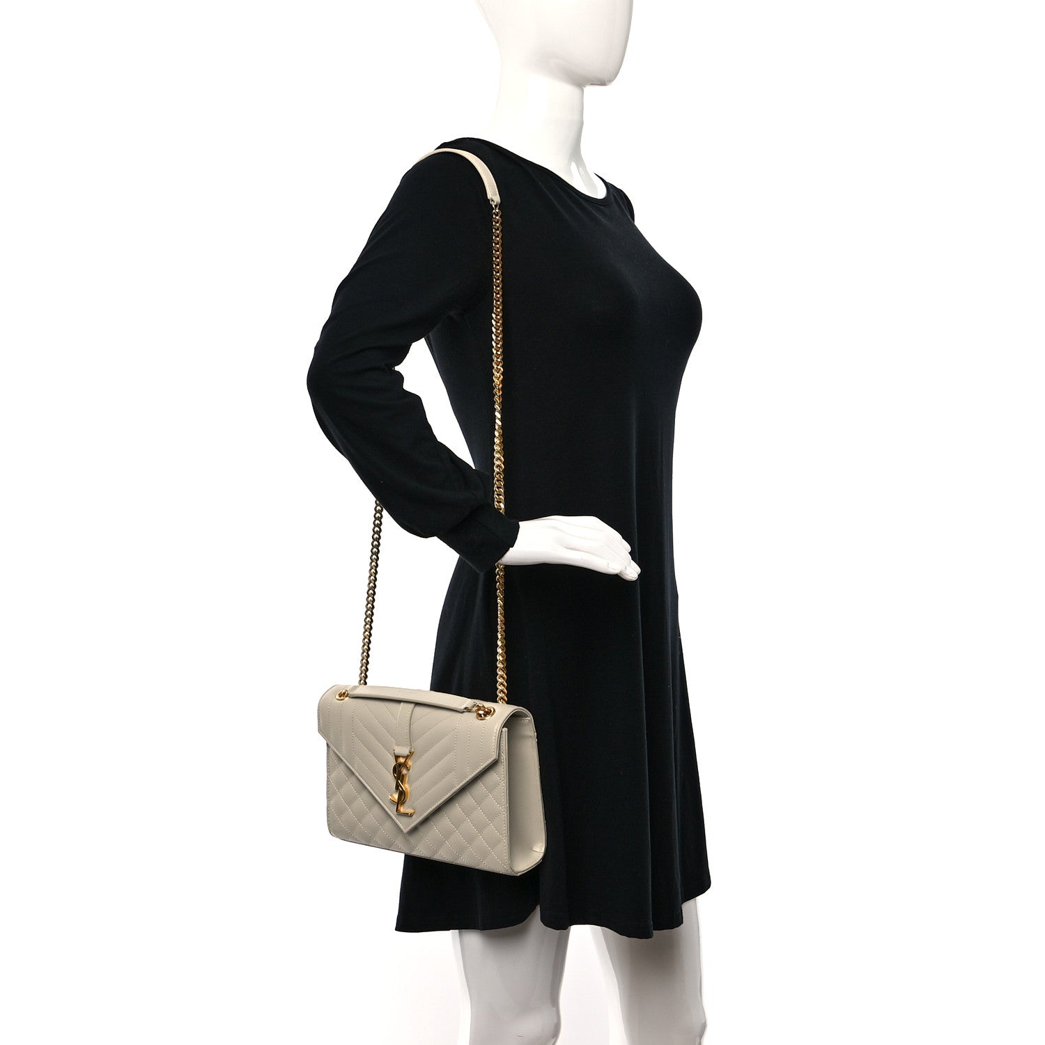 Saint Laurent Grain De Poudre Textured Mixed Matelasse Triquilt Medium Monogram Satchel Crema Soft 2 of 10