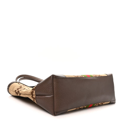 Gucci Monogram Jumbo GG Textured Dollar Calfskin Web Medium Ophidia Shopping Tote Camel Ebony 3 of 9