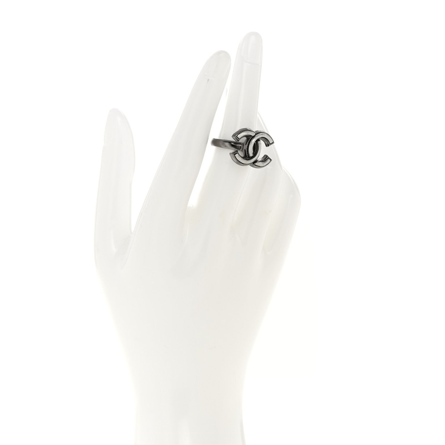 Chanel Ruthenium Enamel CC Ring 51 5.75 Silver 2 of 5